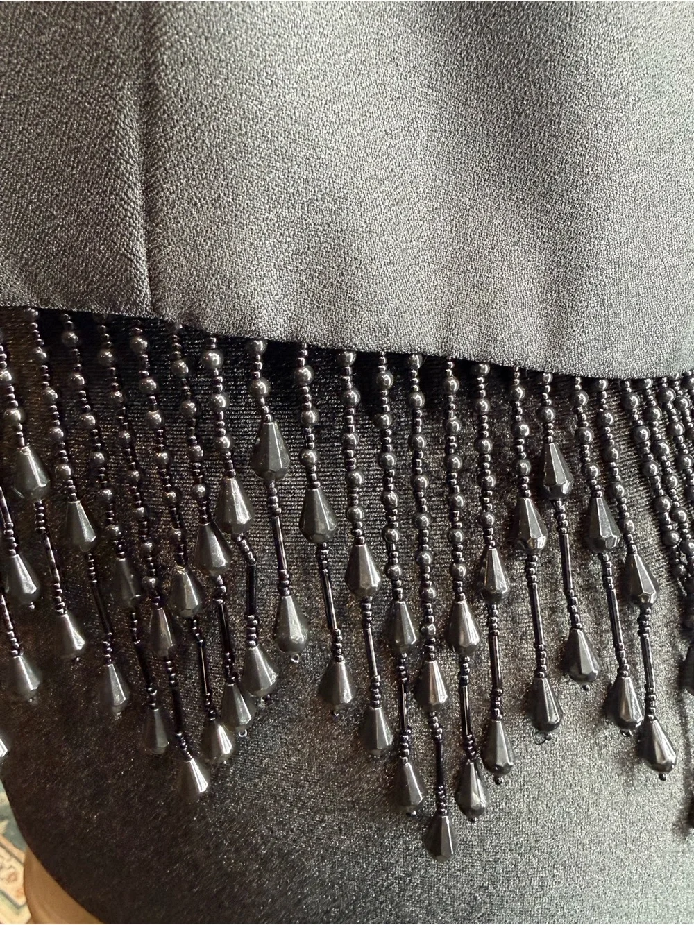 Vintage Alex Evenings Black Beaded Fringe Open-Front Blazer - Picture 2 of 5